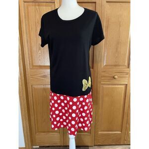Disney Minnie Rocks‎ The Dots Polka Dot Black Red Dress Gold Bow Size Large